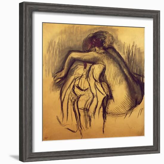 Woman Drying, C.1893-98 (Charcoal on Paper)-Edgar Degas-Framed Giclee Print