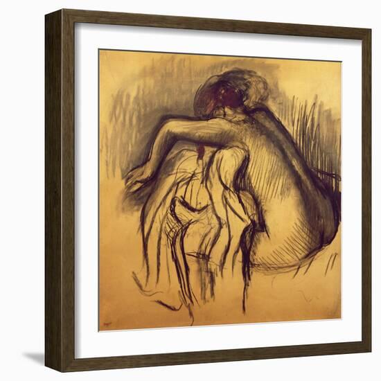 Woman Drying, C.1893-98 (Charcoal on Paper)-Edgar Degas-Framed Giclee Print