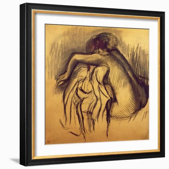 Woman Drying, C.1893-98 (Charcoal on Paper)-Edgar Degas-Framed Giclee Print