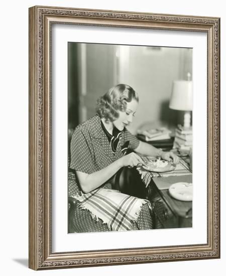 Woman Eating Fruit Salad with Cottage Cheese-null-Framed Photo