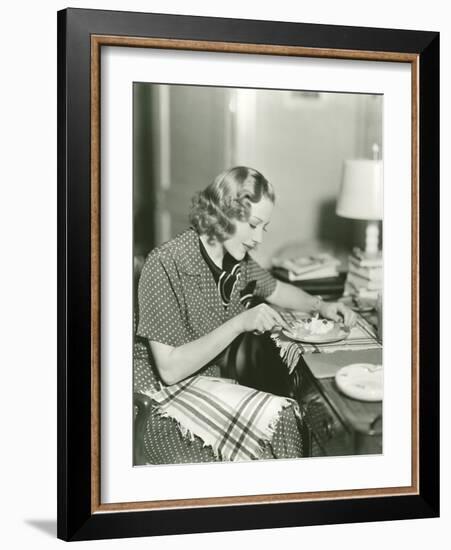 Woman Eating Fruit Salad with Cottage Cheese-null-Framed Photo
