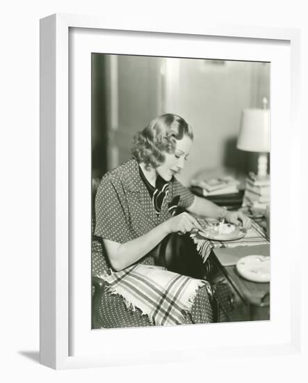 Woman Eating Fruit Salad with Cottage Cheese-null-Framed Photo