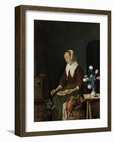 Woman Eating, known as the Cats Breakfast-Gabriel Metsu-Framed Art Print