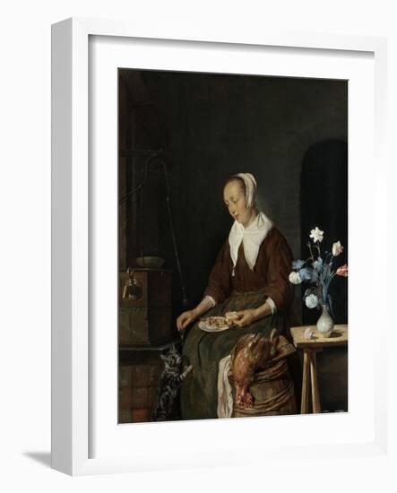 Woman Eating, known as the Cats Breakfast-Gabriel Metsu-Framed Art Print