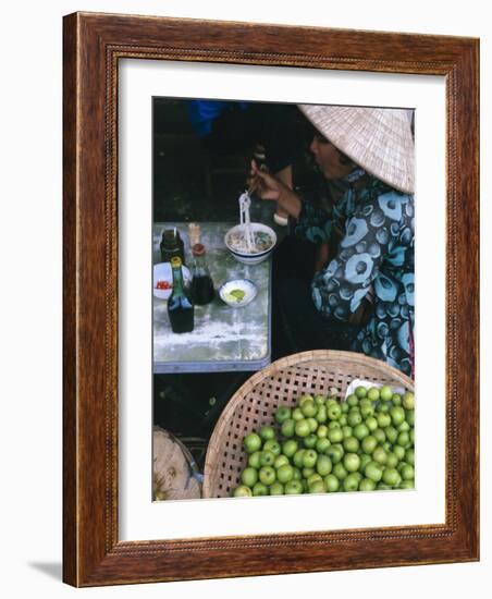 Woman Eating Pho at Food Stall, Cholon Market, Ho Chi Minh City, Indochina-Tim Hall-Framed Photographic Print