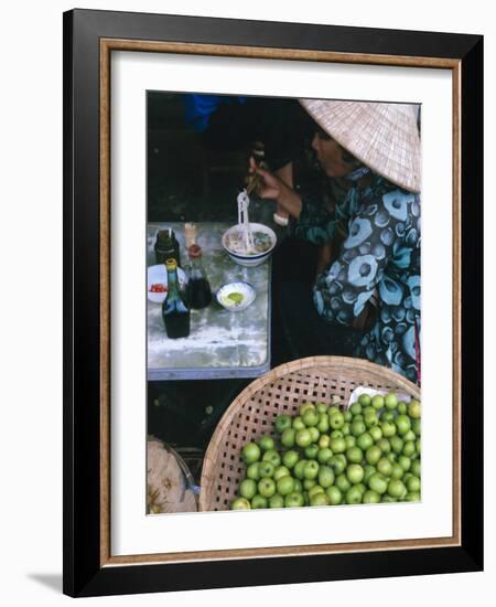 Woman Eating Pho at Food Stall, Cholon Market, Ho Chi Minh City, Indochina-Tim Hall-Framed Photographic Print