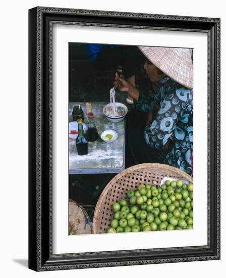 Woman Eating Pho at Food Stall, Cholon Market, Ho Chi Minh City, Indochina-Tim Hall-Framed Photographic Print