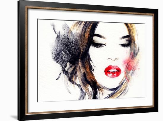 Woman Face. Hand Painted Fashion Illustration-Anna Ismagilova-Framed Art Print