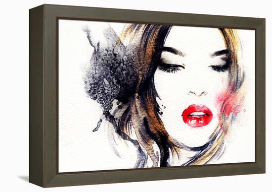 Woman Face. Hand Painted Fashion Illustration-Anna Ismagilova-Framed Stretched Canvas