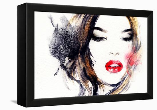 Woman Face. Hand Painted Fashion Illustration-Anna Ismagilova-Framed Stretched Canvas