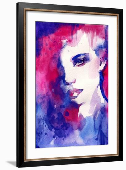 Woman Face. Hand Painted Fashion Illustration-Anna Ismagilova-Framed Art Print