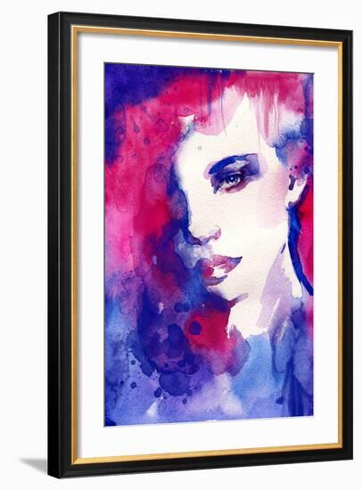 Woman Face. Hand Painted Fashion Illustration-Anna Ismagilova-Framed Art Print