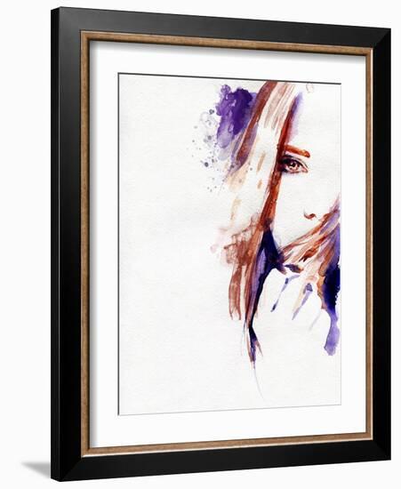 Woman Face. Hand Painted Fashion Illustration-Anna Ismagilova-Framed Art Print