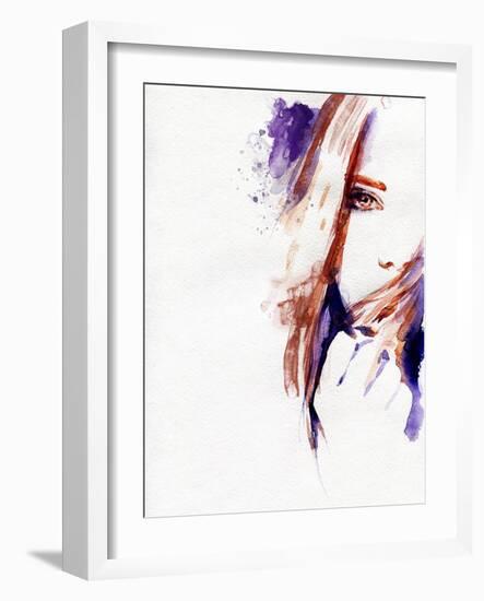 Woman Face. Hand Painted Fashion Illustration-Anna Ismagilova-Framed Art Print