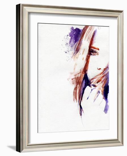 Woman Face. Hand Painted Fashion Illustration-Anna Ismagilova-Framed Art Print