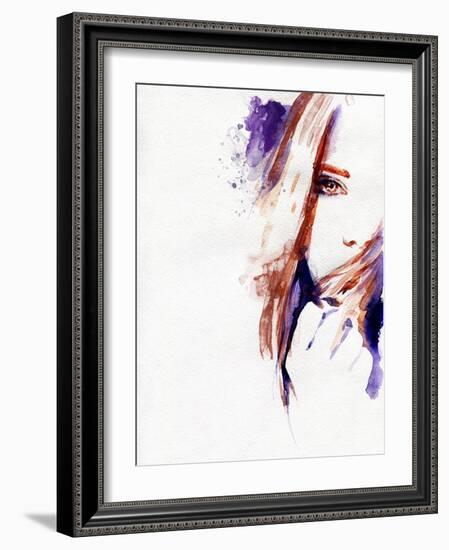 Woman Face. Hand Painted Fashion Illustration-Anna Ismagilova-Framed Art Print