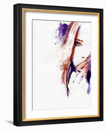 Woman Face. Hand Painted Fashion Illustration-Anna Ismagilova-Framed Art Print