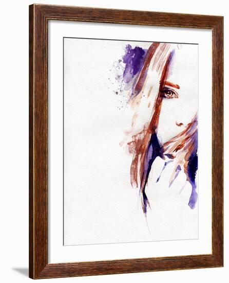 Woman Face. Hand Painted Fashion Illustration-Anna Ismagilova-Framed Art Print