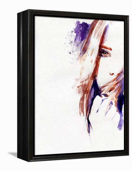 Woman Face. Hand Painted Fashion Illustration-Anna Ismagilova-Framed Stretched Canvas