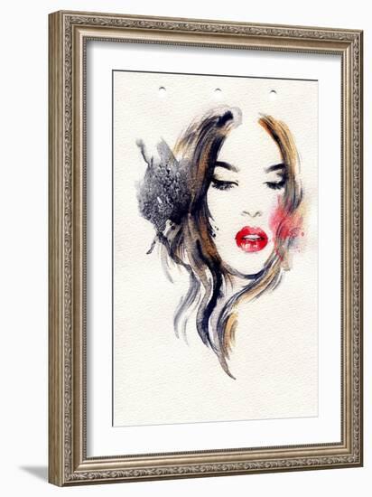 Woman Face. Hand Painted Fashion Illustration-Anna Ismagilova-Framed Art Print