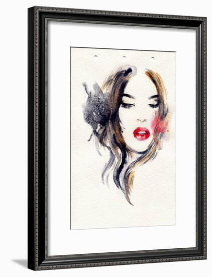 Woman Face. Hand Painted Fashion Illustration-Anna Ismagilova-Framed Art Print