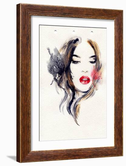 Woman Face. Hand Painted Fashion Illustration-Anna Ismagilova-Framed Art Print