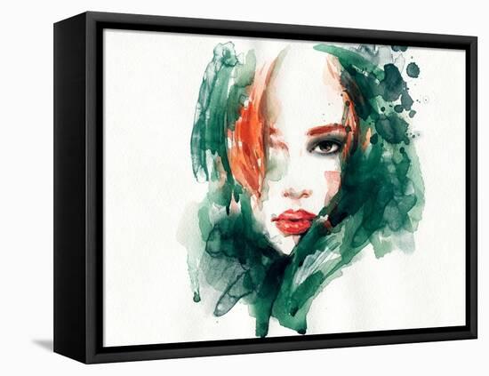 Woman Face. Hand Painted Fashion Illustration-Anna Ismagilova-Framed Stretched Canvas