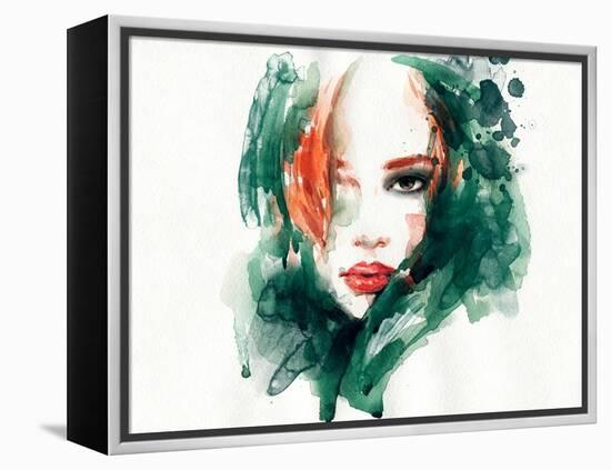 Woman Face. Hand Painted Fashion Illustration-Anna Ismagilova-Framed Stretched Canvas