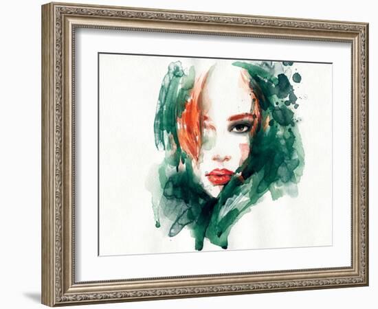 Woman Face. Hand Painted Fashion Illustration-Anna Ismagilova-Framed Art Print