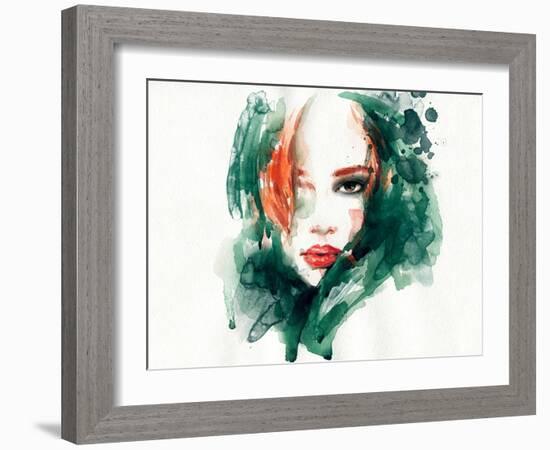 Woman Face. Hand Painted Fashion Illustration-Anna Ismagilova-Framed Art Print