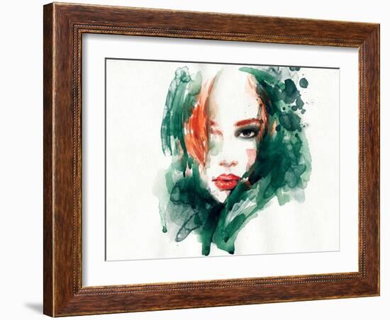 Woman Face. Hand Painted Fashion Illustration-Anna Ismagilova-Framed Art Print