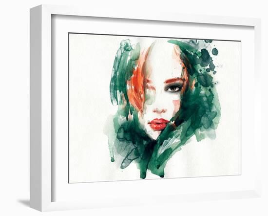 Woman Face. Hand Painted Fashion Illustration-Anna Ismagilova-Framed Art Print