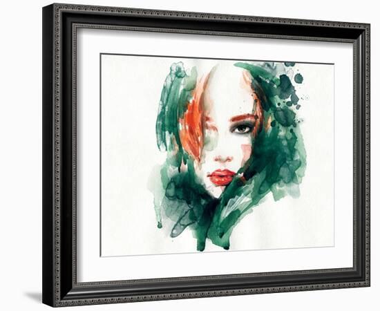 Woman Face. Hand Painted Fashion Illustration-Anna Ismagilova-Framed Art Print