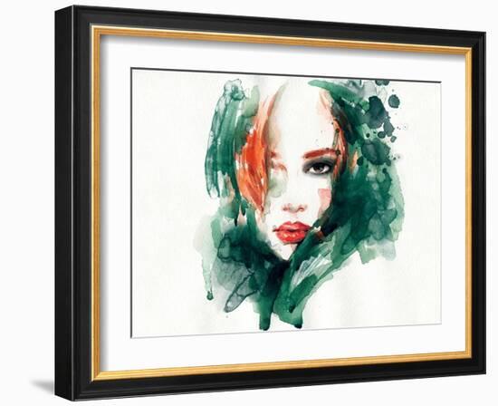 Woman Face. Hand Painted Fashion Illustration-Anna Ismagilova-Framed Art Print