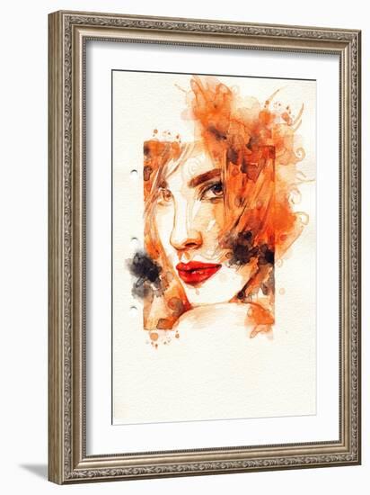 Woman Face. Hand Painted Fashion Illustration-Anna Ismagilova-Framed Art Print