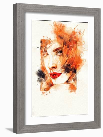 Woman Face. Hand Painted Fashion Illustration-Anna Ismagilova-Framed Art Print