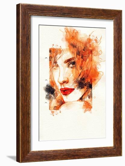 Woman Face. Hand Painted Fashion Illustration-Anna Ismagilova-Framed Art Print