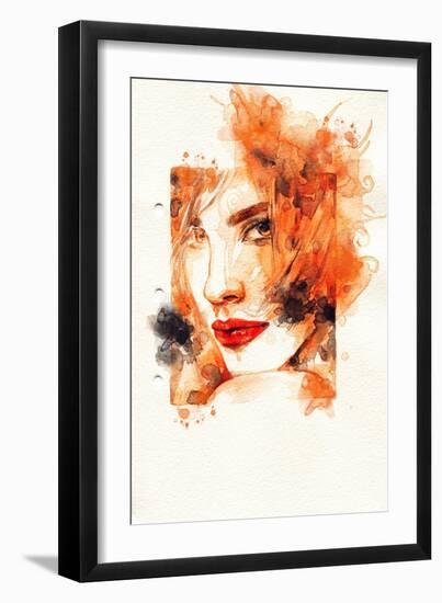 Woman Face. Hand Painted Fashion Illustration-Anna Ismagilova-Framed Art Print