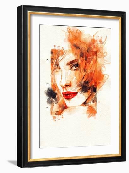 Woman Face. Hand Painted Fashion Illustration-Anna Ismagilova-Framed Art Print