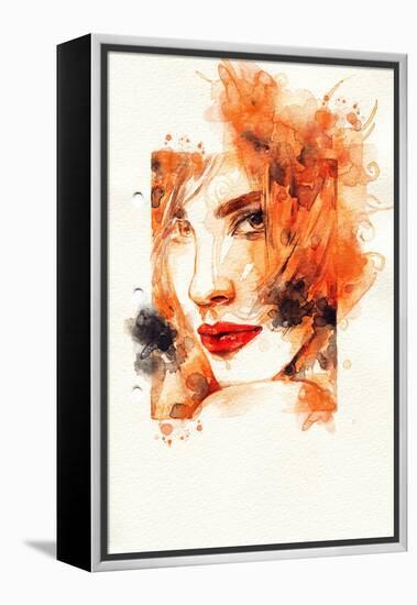 Woman Face. Hand Painted Fashion Illustration-Anna Ismagilova-Framed Stretched Canvas