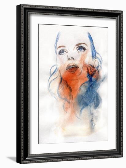 Woman Face. Hand Painted Fashion Illustration-Anna Ismagilova-Framed Art Print