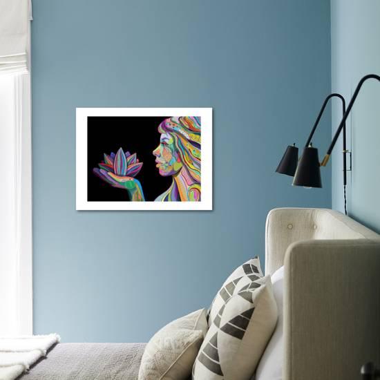 Woman Face With Multicolored Indian Pattern Holding Lotus Flower Side View Digital Painting Art Print Shooarts Art Com