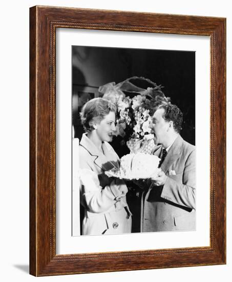 Woman Feeding a Man a Piece of Cake-null-Framed Photo