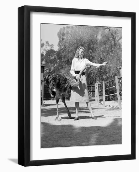 Woman Feeds Ostrich Orange on Farm-Philip Gendreau-Framed Photographic Print