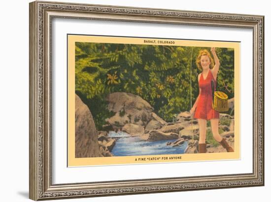 Woman Fishing, Basalt-null-Framed Art Print