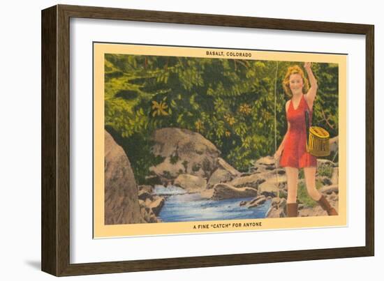 Woman Fishing, Basalt-null-Framed Art Print