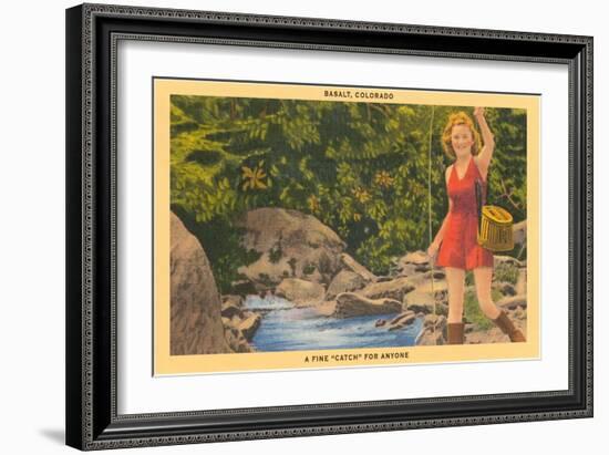 Woman Fishing, Basalt-null-Framed Art Print