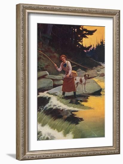 Woman Fishing-null-Framed Premium Giclee Print