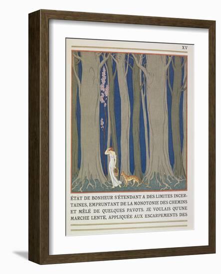 Woman Followed by a Leopard, Illustration from 'Les Mythes' by Paul Valery (1871-1945)-Georges Barbier-Framed Giclee Print