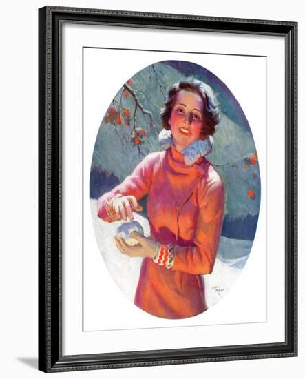 "Woman Forming a Snowball,"February 10, 1934-Frederic Mizen-Framed Giclee Print